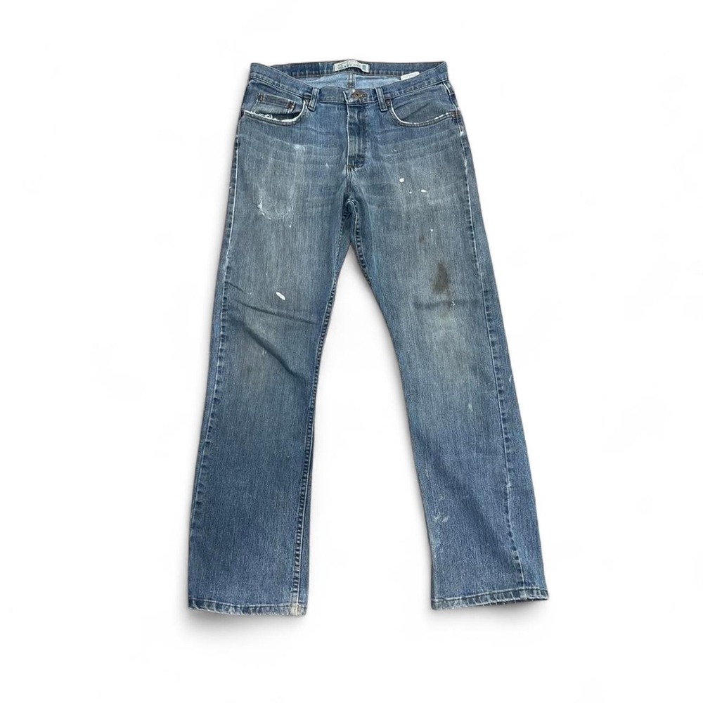 Wrangler Thrashed Relaxed Boot Cut Jeans Mens 32x32 Blue Distressed Workwear